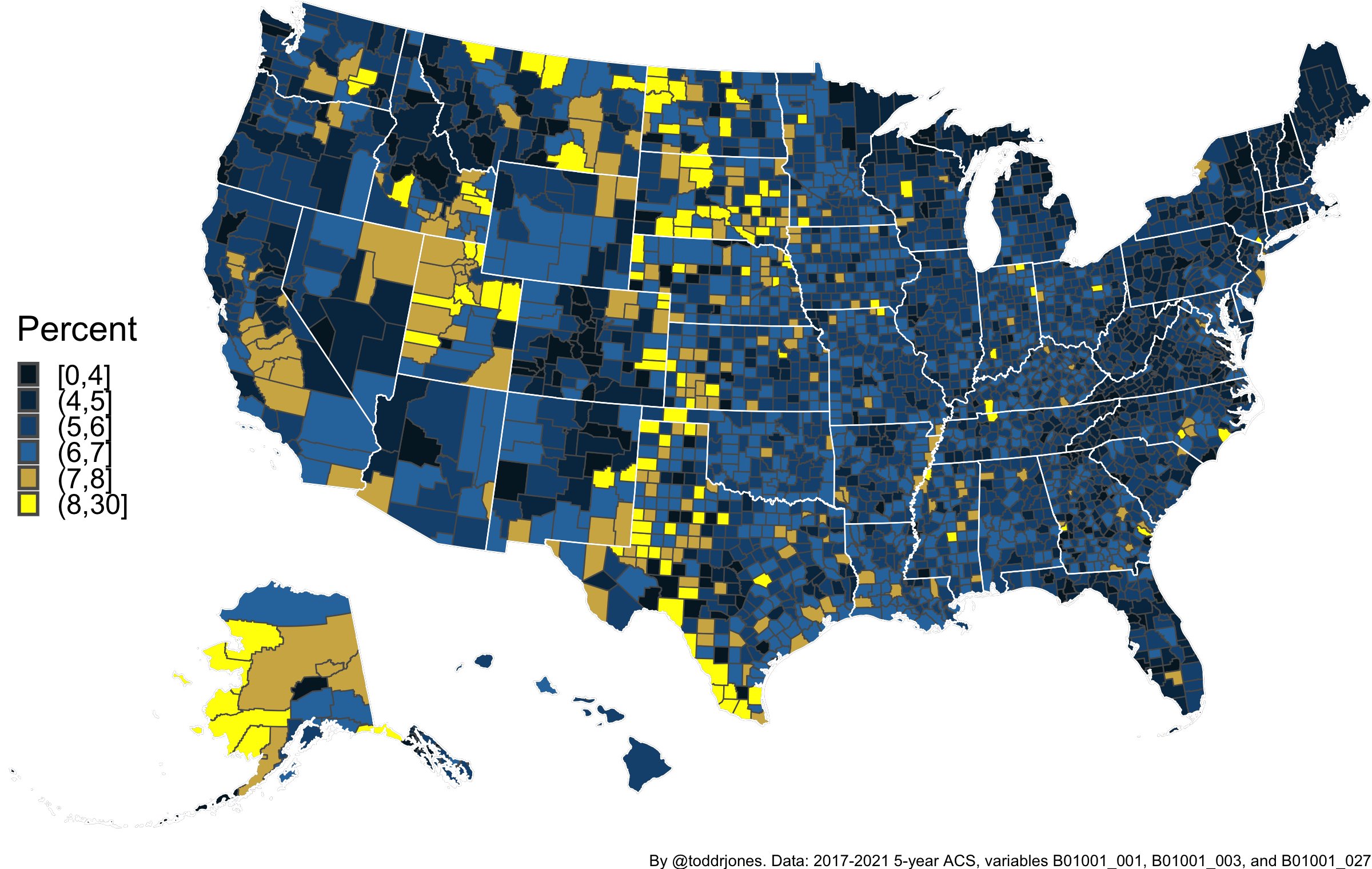 Percentage of population under 5 years old