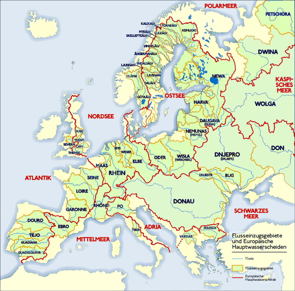 Watersheds & Drainage Basins Of Europe’s Major Rivers