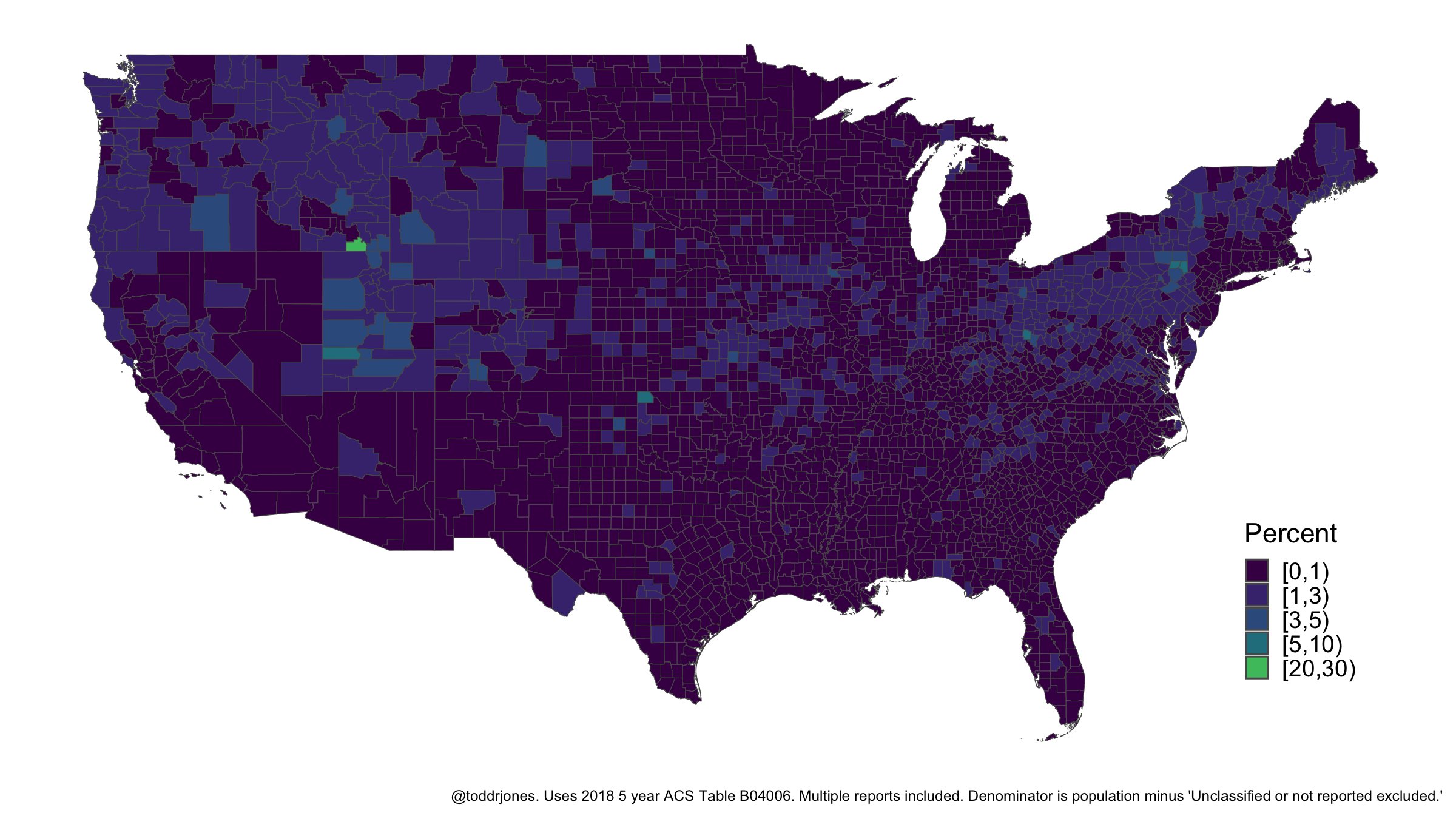 Percentage of county reporting Welsh ancestry