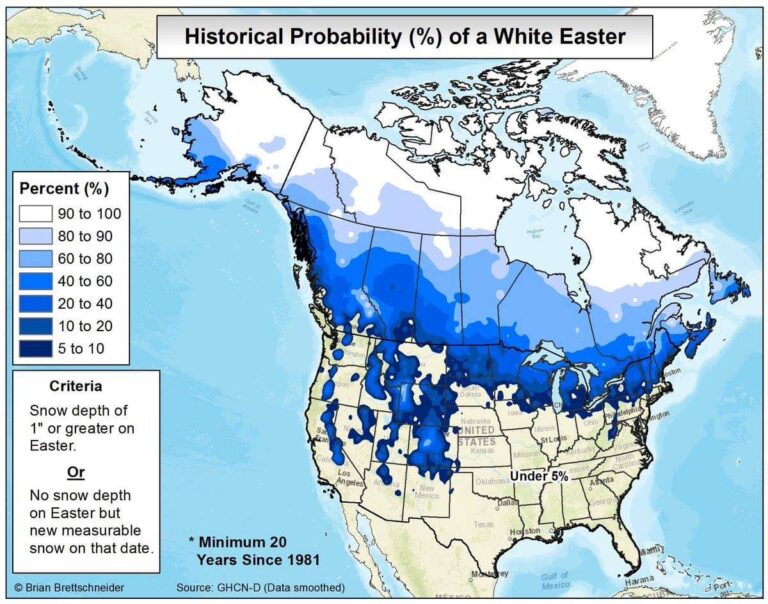 Probability of a White Christmas Across The United States - Brilliant Maps