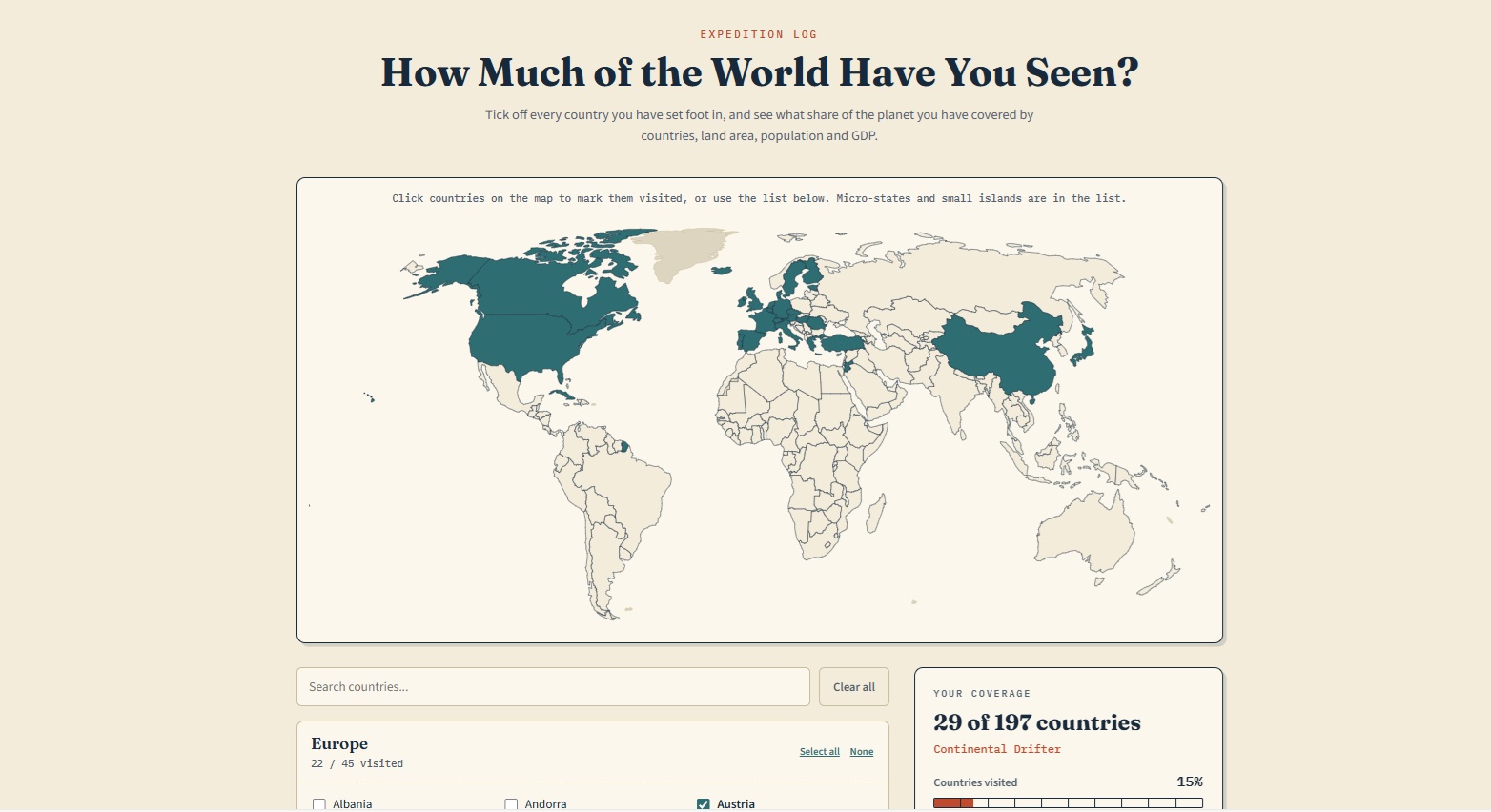 Brilliant Maps - How Much of the World Have You Seen? See The % Of Countries You’ve Visited
